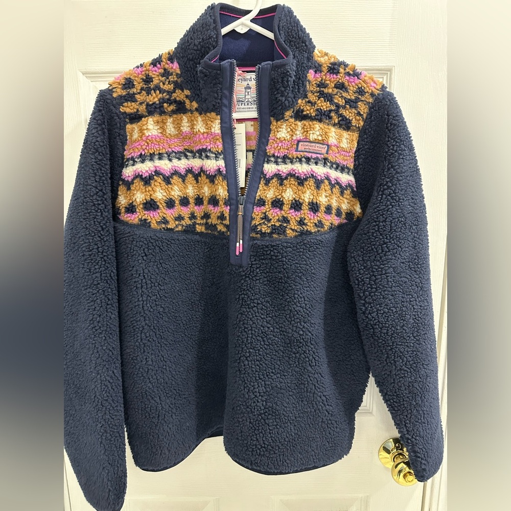 Vineyard Vines Fair Isle Sherpa Half-Zip - size medium